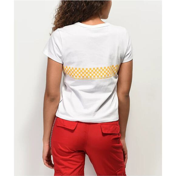 Vans Tee Shirt Womens S White/Yellow Baby Checkerboard Cotton Graphic Crew Neck - Picture 2 of 16
